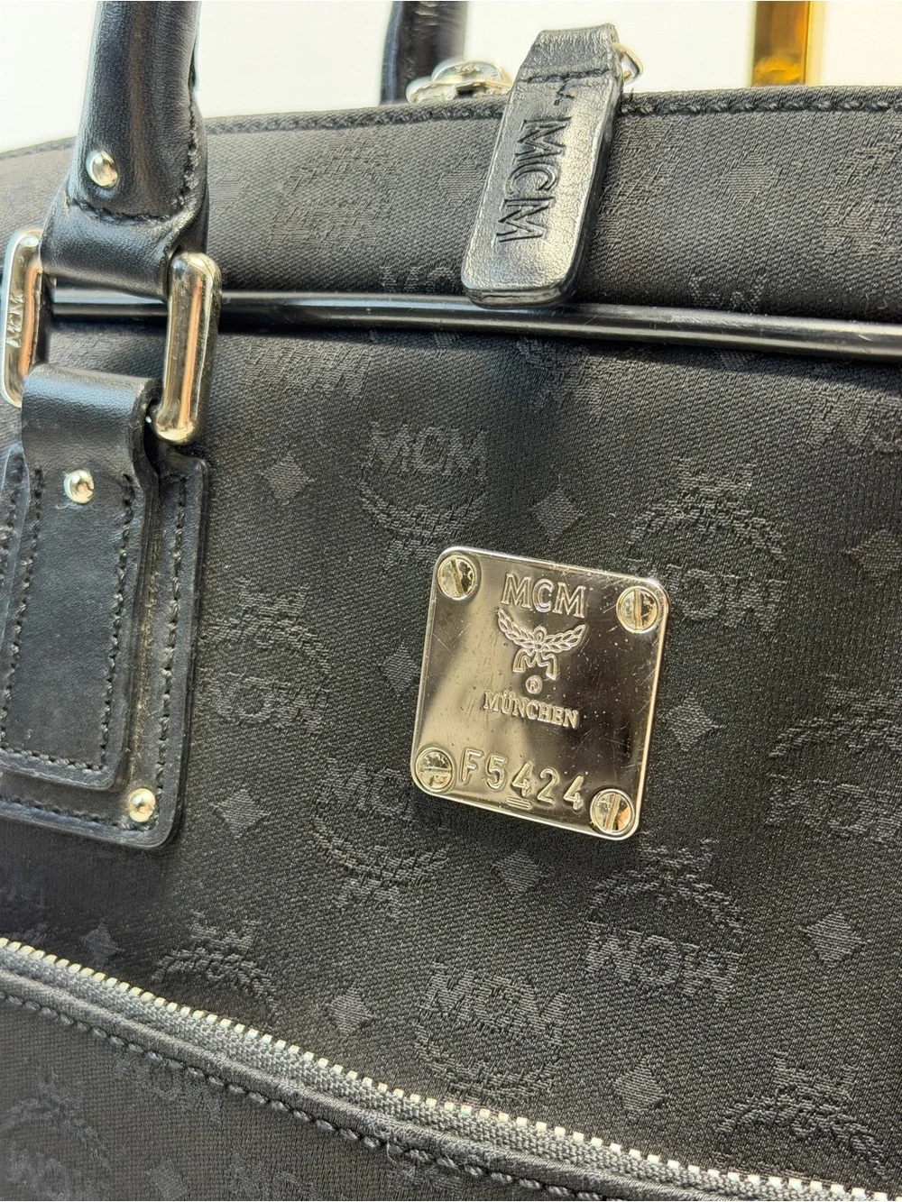MCM Black Leather Briefcase with Navy Strap